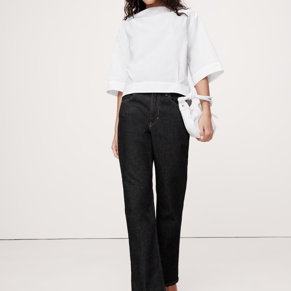Banana Republic White Cotton Poplin Boatneck Top